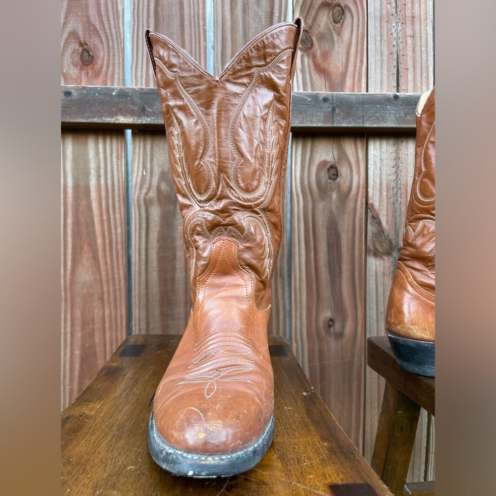 Vintage 1990’s Larry Mahan’s Brown Leather Cowboy Boots cognac leather - Picture 8 of 16